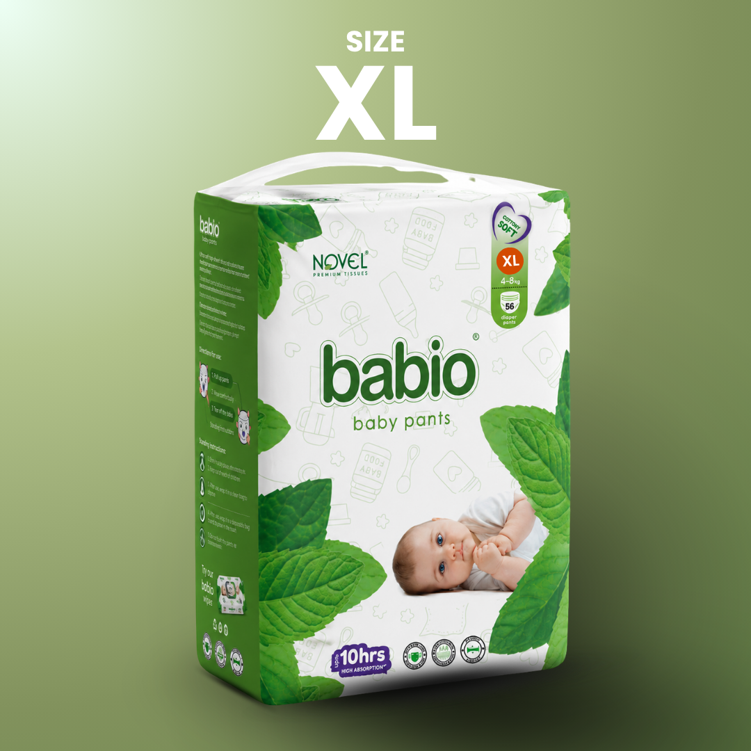 Novel Babio Baby Diaper Pants Size XL (34 Pieces) – Easy Pull-Up, High Absorbency, Up to 10 Hours Dryness | Leak Protection, Soft & Breathable | Comfortable Fit