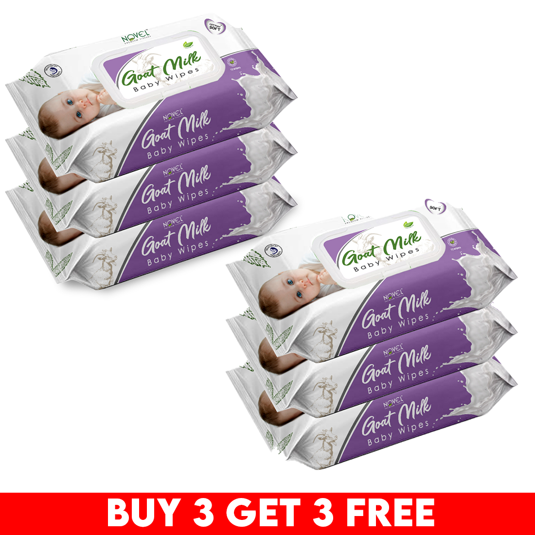 Novel Babio Premium Goat Milk Baby Wipes with Lid | 72 Wipes | Buy 3 Get 3