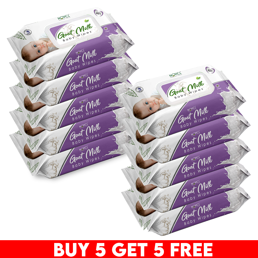Novel Babio Premium Goat Milk Baby Wipes with Lid | 72 Wipes | Buy 5 Get 5