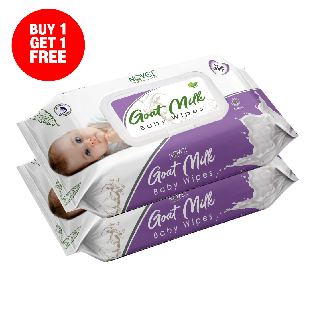 Novel Babio Premium Goat Milk Baby Wipes with Lid | Deeply Moisturizing & Gentle – 72 Wipes (Pack of 2)