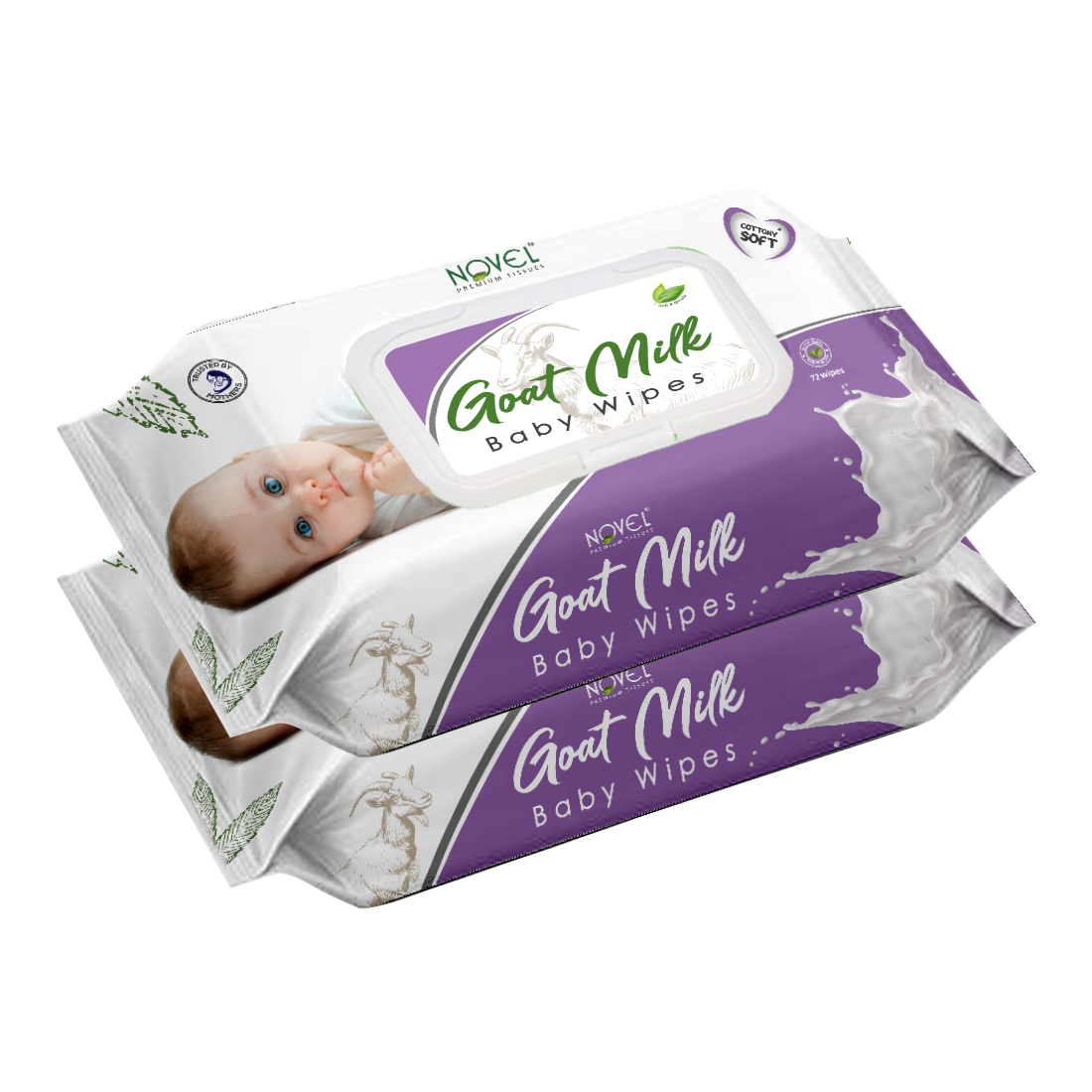 Novel Babio Premium Goat Milk Baby Wipes with Lid | Deeply Moisturizing & Gentle – 72 Wipes (Pack of 2)