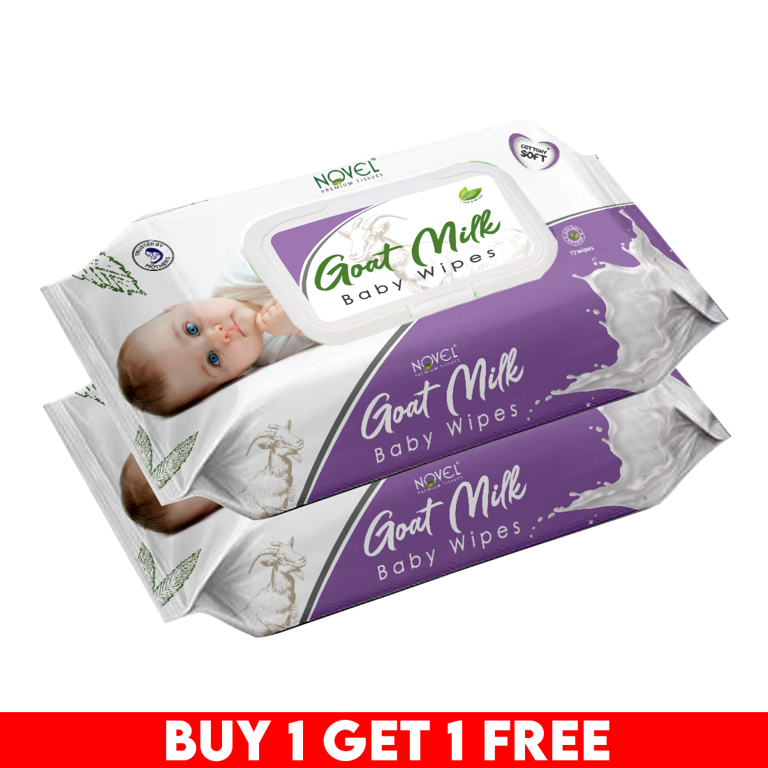 Novel Babio Premium Goat Milk Baby Wipes with Lid | 72 Wipes (Pack of 2)