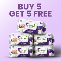 Novel Babio Premium Goat Milk Baby Wipes with Lid | 72 Wipes (Pack of 5) – Gentle Cleansing & Nourishing Care for Baby Skin | Soft, Alcohol-Free & Skin-Friendly | Buy 5 Get 5