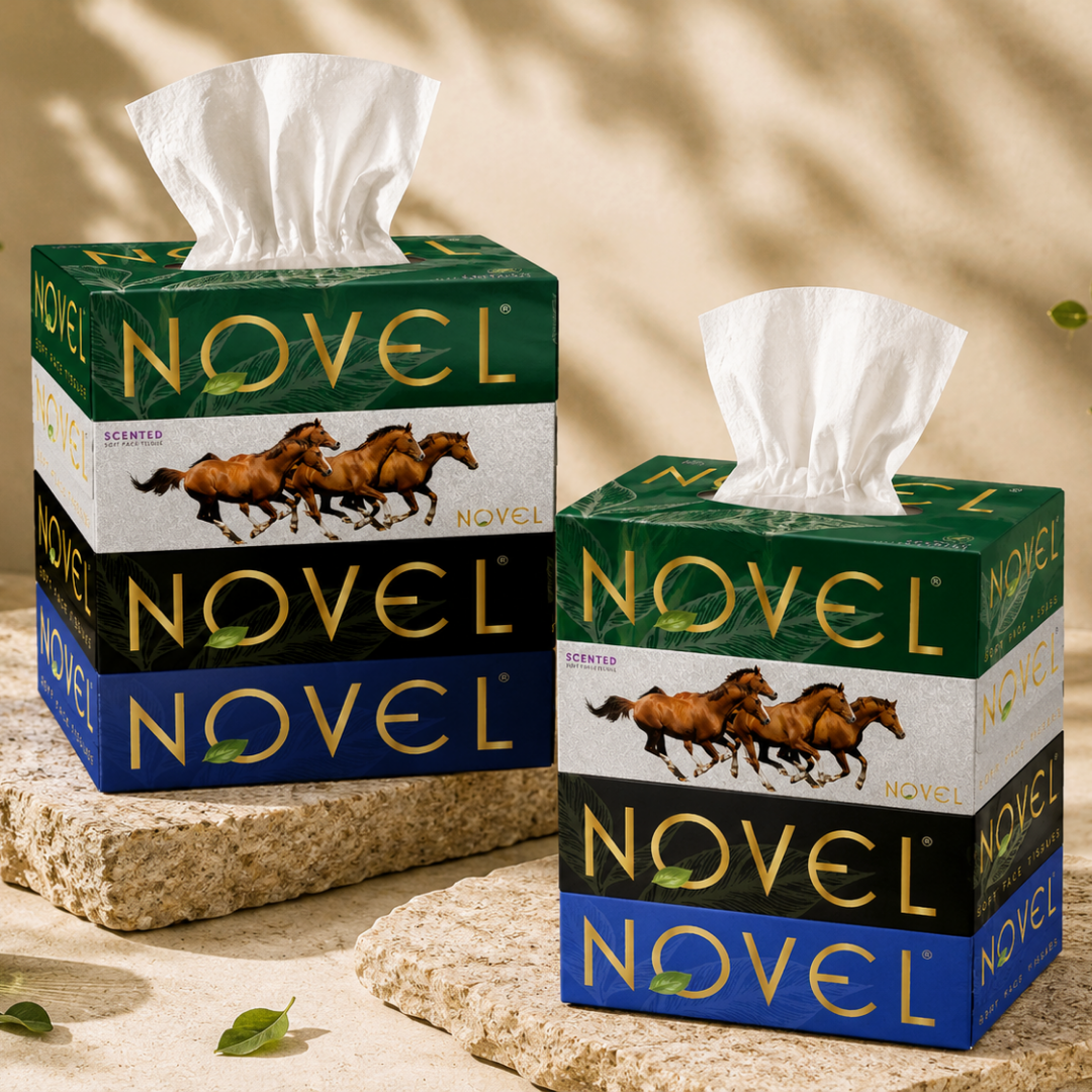 Novel Scented Facial Tissues | 2-Ply Soft Touch with Refreshing Fragrance | 100 Pulls (Pack of 8) – Gentle Facial Care, Strong & Absorbent | Compact, Travel-Friendly Pack for Home, Car & Office