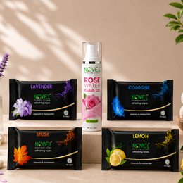 Novel Facial Care Combo | Assorted Refreshing Wet Wipes (25 Wipes Each – Cologne, Lavender, Lemon & Musk) + Novel Rose Water | Gulab Jal | 100% Pure & Natural | 100 ml – Hydrating, Cleansing & Refreshing Care for All Skin Types
