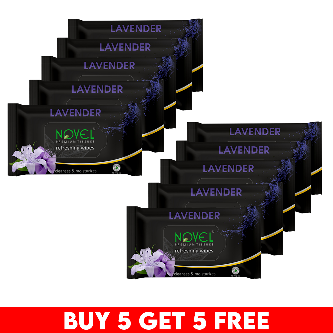 Novel Refreshing Wet Wipes | Alcohol-Free, Aqua Glycerine with Lavender Fragrance | 25 Wipes | Buy 5 Get 5