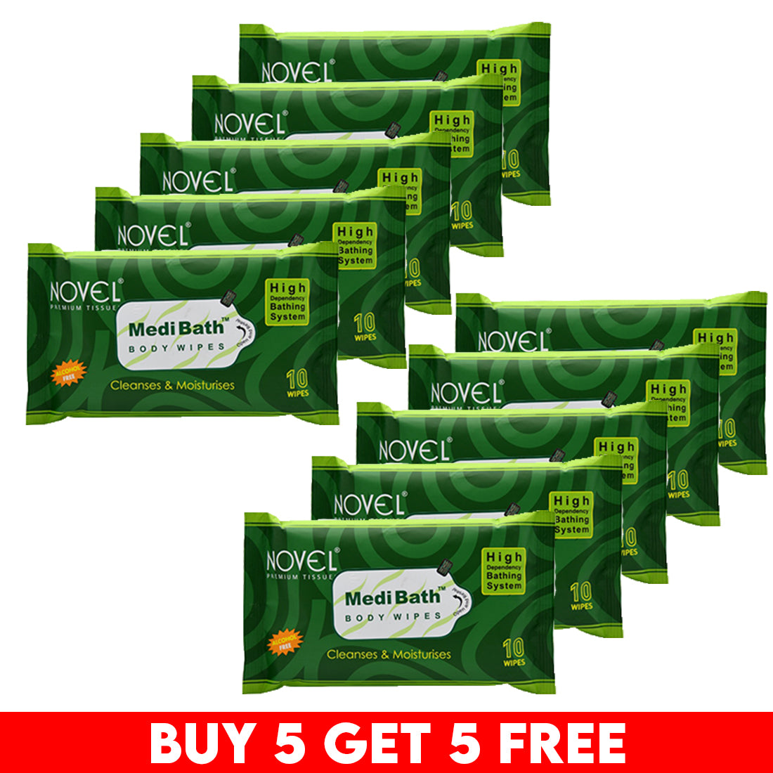 Novel Medi Bath Antiseptic & Aloe Vera Adult Body Wipes | 10 Wipes | Buy 5 Get 5