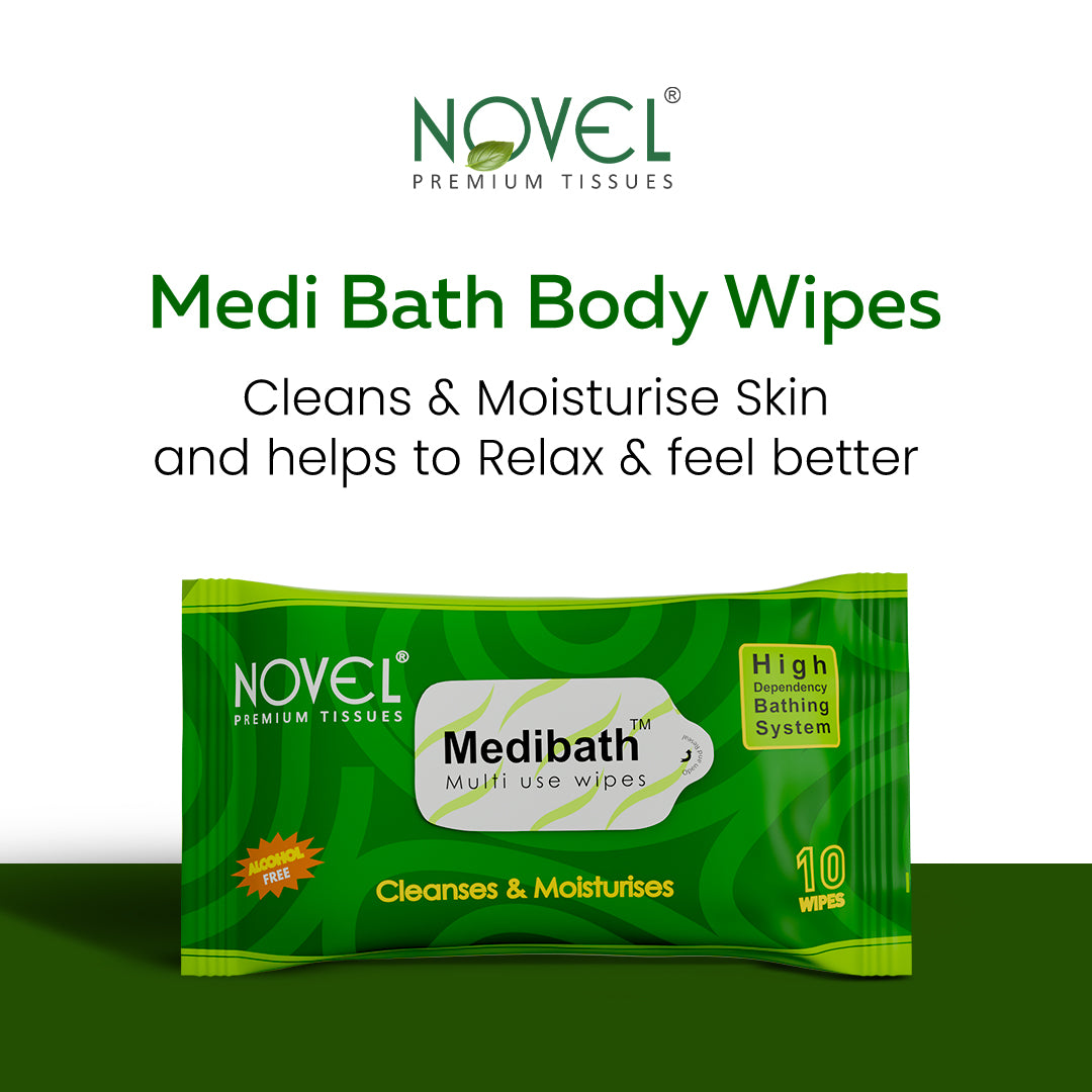 NOVEL Medi Bath Antiseptic & Aloe Vera Adult Body Wipes | 10 Wipes (Pack of 3)