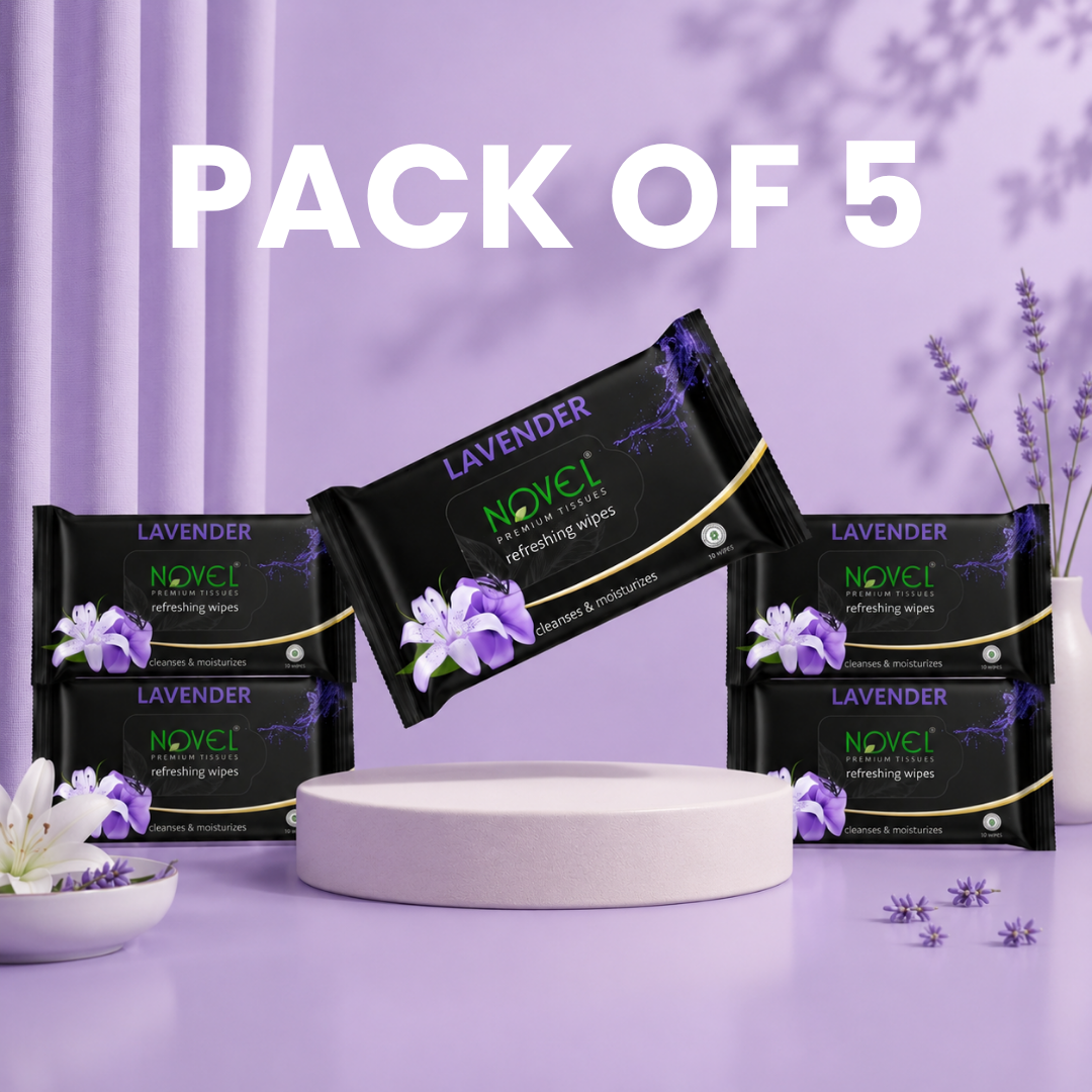 Novel Refreshing Wet Wipes – Lavender | 25 Wipes | Pack of 5