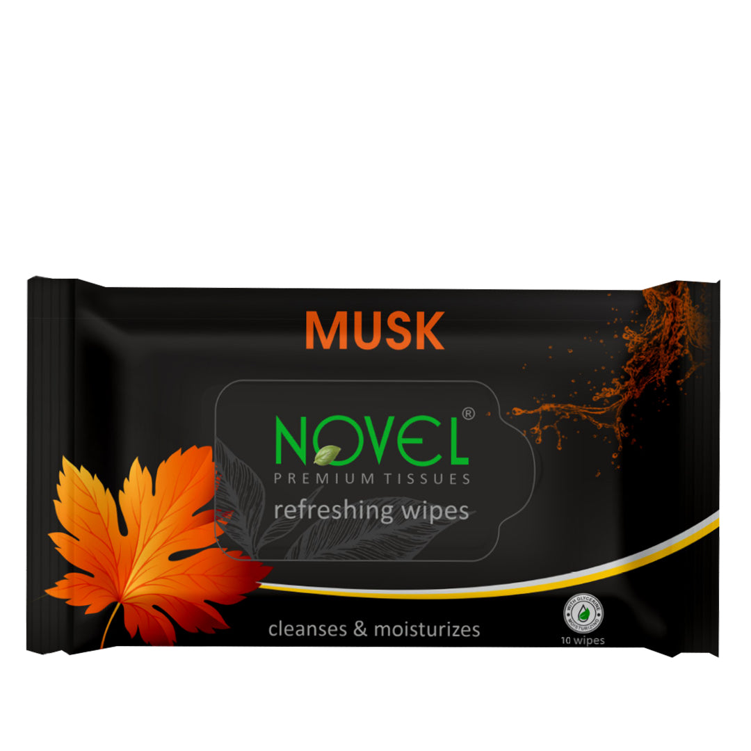 Novel Refreshing Wipes Musk – 10 Wipes Pack with Deep Woody Fragrance for Daily Cleansing