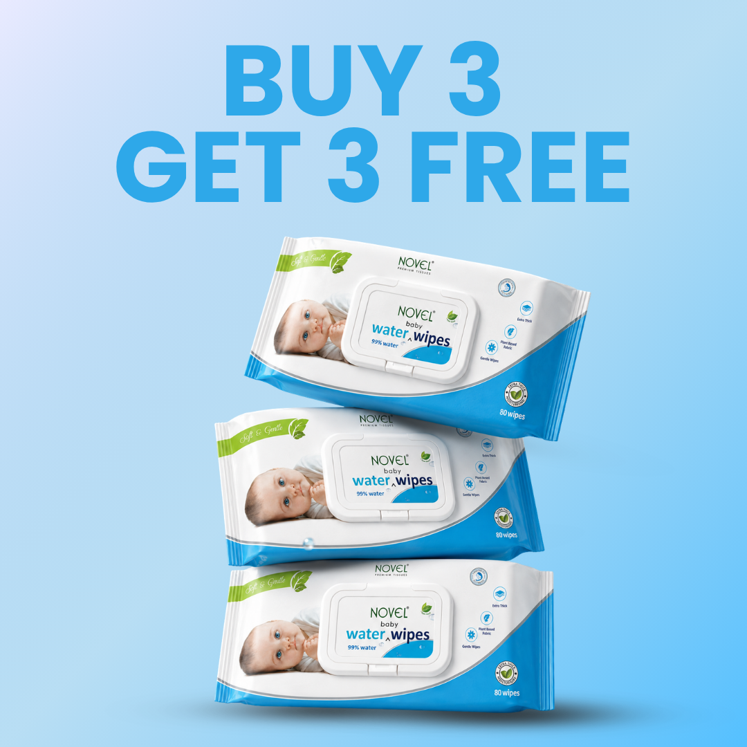Novel Babio Baby Water Wipes with Lid | 80 Wipes (Pack of 3) – 99% Pure Water, Ultra-Gentle Cleansing for Delicate Baby Skin | Soft, Alcohol-Free & Fragrance-Free | Buy 3 Get 3