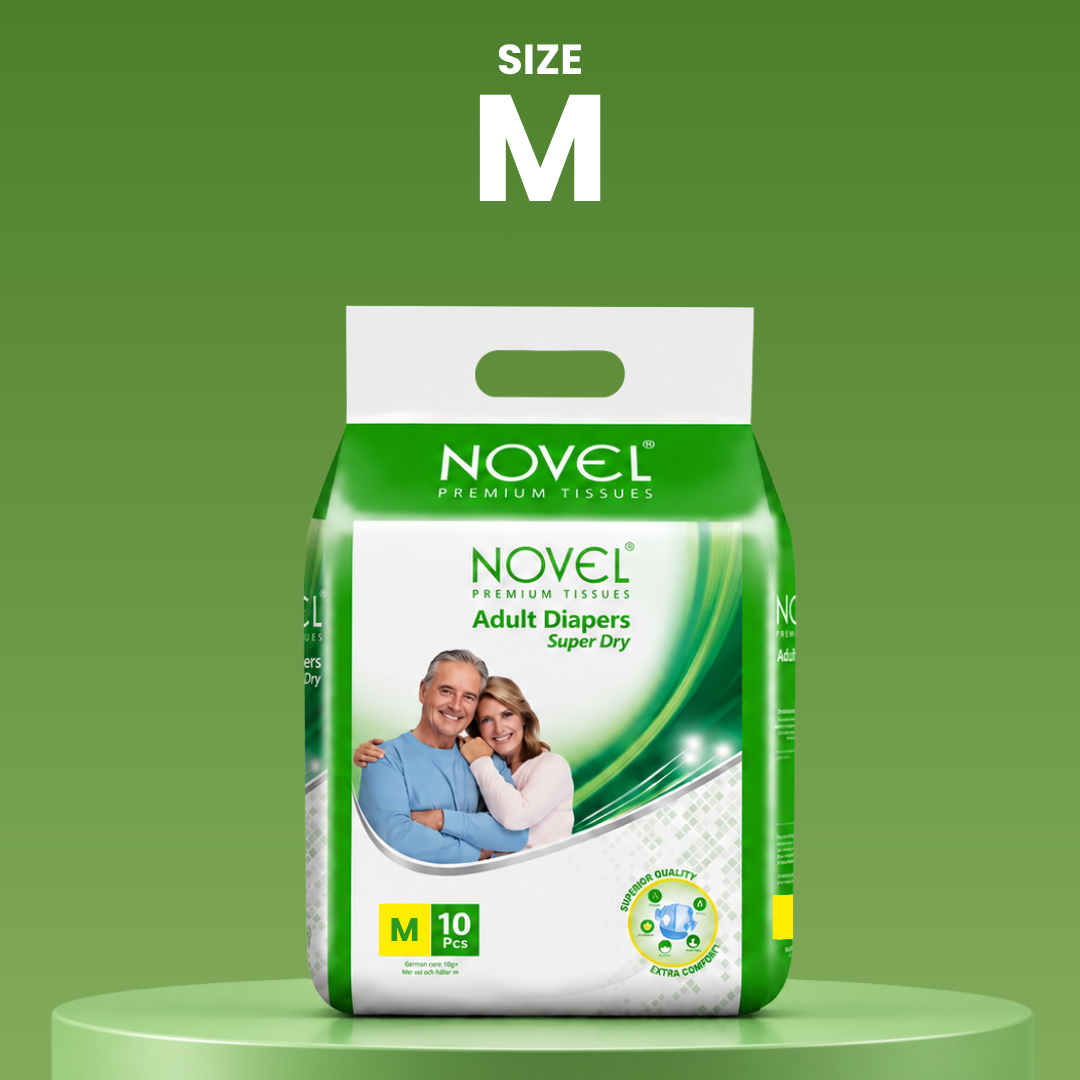Novel Adult Diaper Super Dry Wrap Style M (10 Pieces) – High Absorbency, Leak Protection, Odour Control | Soft & Skin-Friendly, Adjustable Fit | Unisex Adult Diapers | Buy 1 Get 1