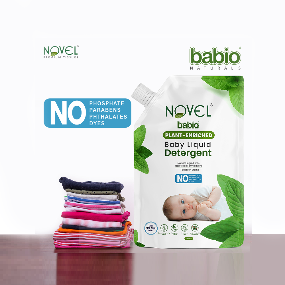Novel Babio Baby Liquid Detergent – Plant-Enriched 1L Bottle + Free Refill (1L)