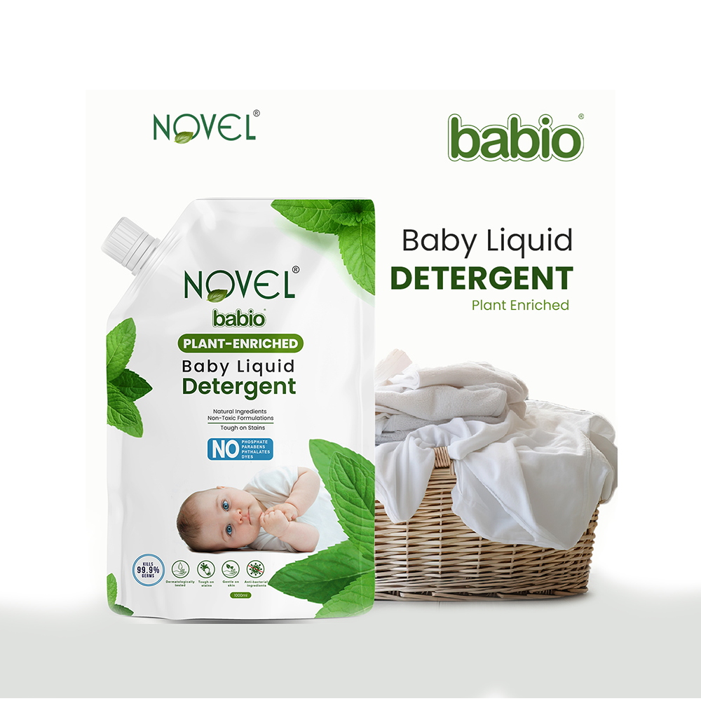 Novel Babio Baby Liquid Detergent – Plant-Enriched 1L Bottle + Free Refill (1L)