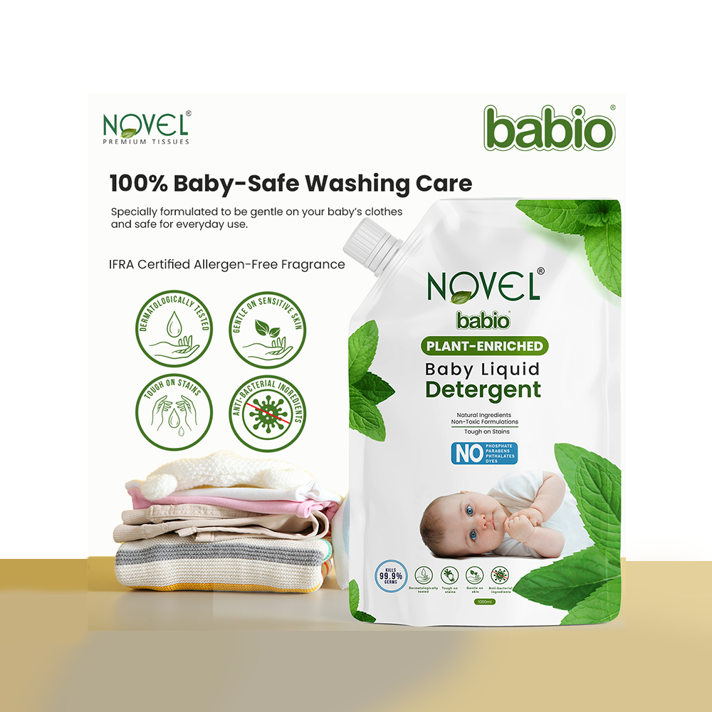 Novel Babio Baby Liquid Detergent – Plant-Enriched 1L Bottle + Free Refill (1L)