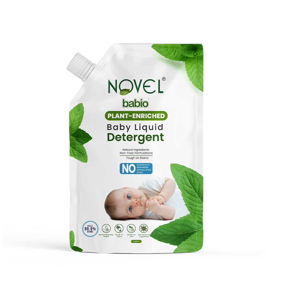 Novel Babio Baby Liquid Detergent – Plant-Enriched 1L Bottle + Free Refill (1L)