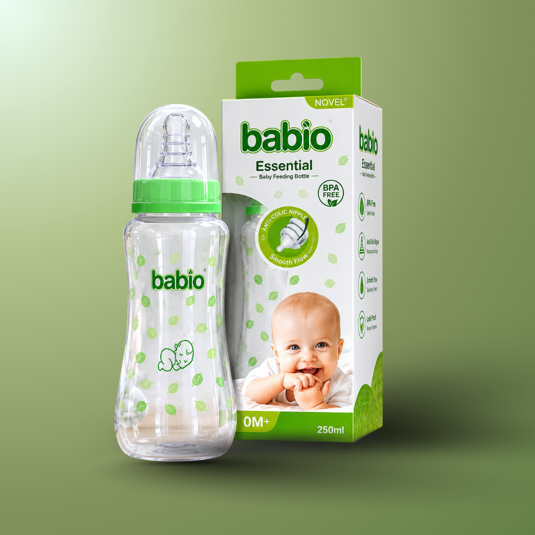 Novel Babio Baby Feeding Bottle | 250ml – BPA-Free, Anti-Colic Design for Comfortable Feeding | Soft Silicone Nipple, Easy Grip & Leakproof | Safe & Durable for Daily Use