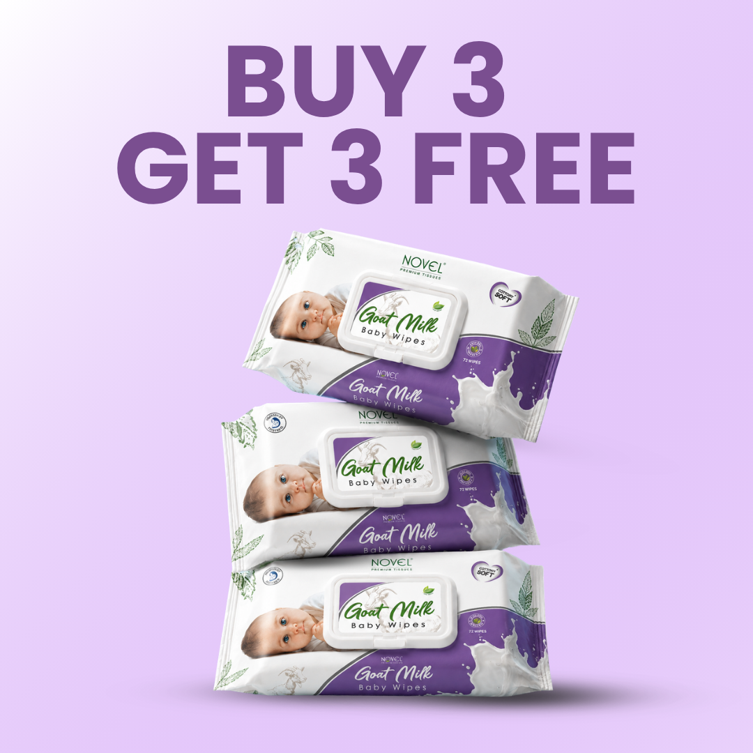 Novel Babio Premium Goat Milk Baby Wipes with Lid | 72 Wipes (Pack of 3) – Gentle Cleansing & Nourishing Care for Baby Skin | Soft, Alcohol-Free & Skin-Friendly | Buy 3 Get 3
