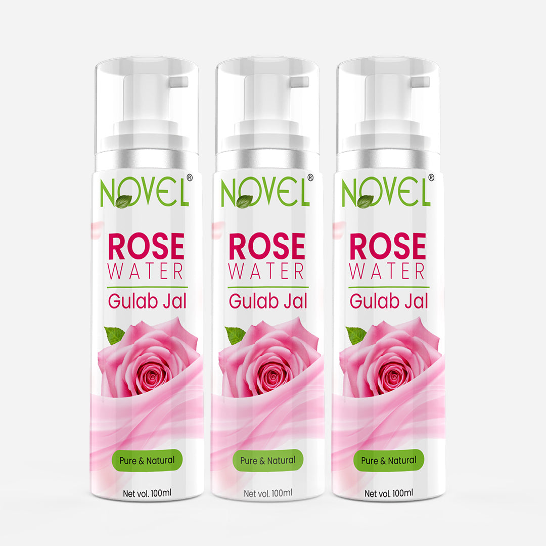 Novel Rose Water | Gulab Jal | 100% Pure & Natural | 100 ml (Pack of 3) – Refreshing Facial Toner & Skin Care Mist | Hydrating, Soothing & Revitalizing Care for All Skin Types