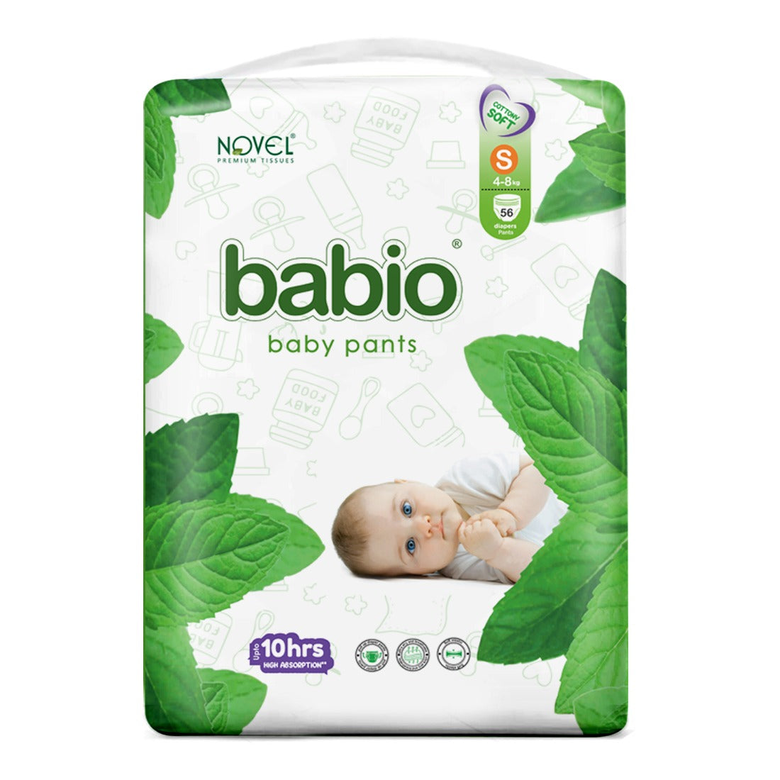 Novel Babio Baby Diaper Pants – Size S(56 Pieces) | Extra Comfort, Leak Protection & Up to 10 Hours Dryness