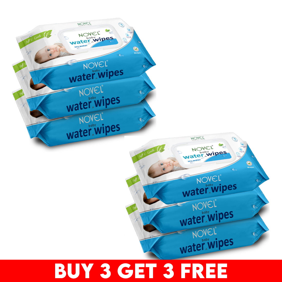 Novel Babio Baby Water Wipes with Lid | 80 Wipes | Buy 3 Get 3