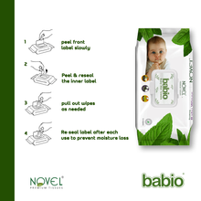 Babio Soft Cleansing Baby Wipes Lid Pack | Contains Aloe Vera & Chamomile Oil -72 Wipes pack of 6