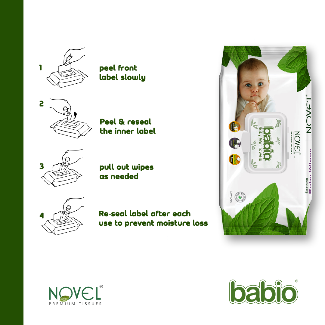 Babio Soft Cleansing Baby Wipes Lid Pack | Contains Aloe Vera & Chamomile Oil -72 Wipes pack of 3
